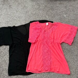 Set of 2 Xhilaration Women’s Black and Pink Lace Tops